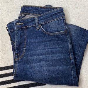 ASOS Design Skinny Jeans in dark wash blue w rips